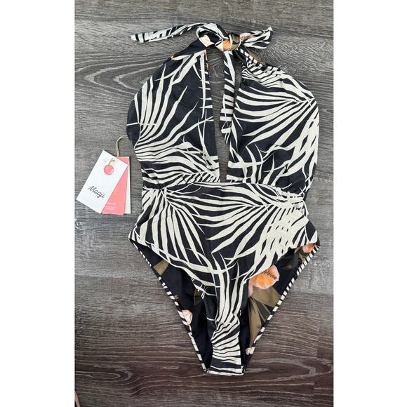 Maaji Areca Palm Nunik Plunge Reversible One Piece Bathing Suit Womens Medium - Picture 2 of 9